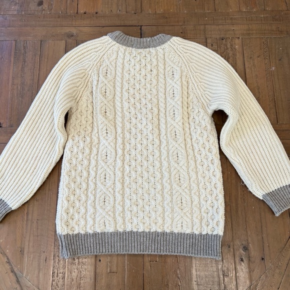 Aran Islands Sweater Medium Cream Cable Knit Colorblock Pullover Crewneck Wool - Picture 9 of 9